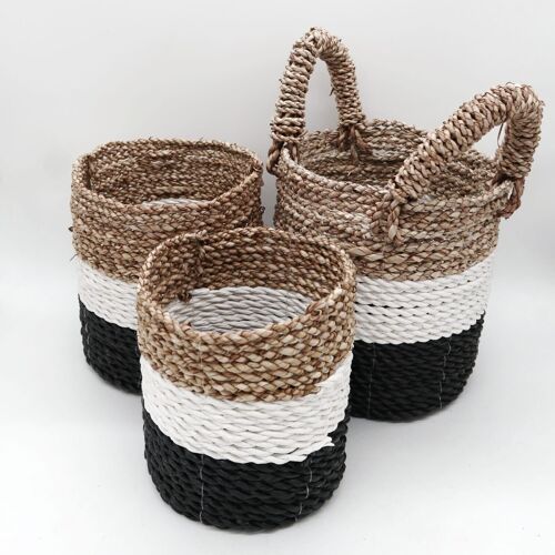 SBS-02 - Set of 3 Seagrass Basket Set - Dark Grey / White / Natural - Sold in 1x unit/s per outer