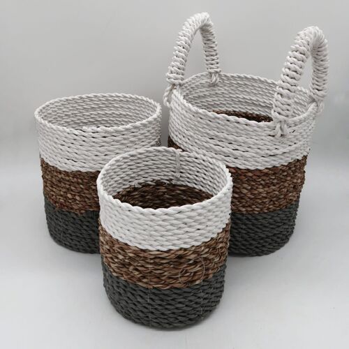 SBS-03 - Set of 3 Seagrass Basket Set - Grey / Natural / White - Sold in 1x unit/s per outer