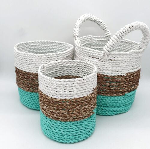 SBS-04 - Set of 3 Seagrass Basket Set - Green / Natural / White - Sold in 1x unit/s per outer