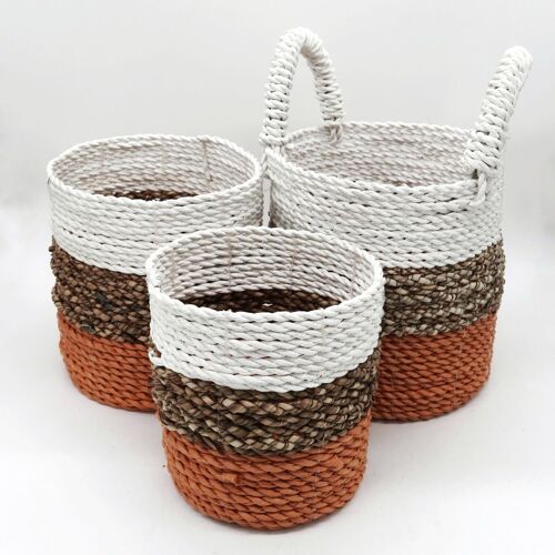 SBS-05 - Set of 3 Seagrass Basket Set - Orange / Natural / White - Sold in 1x unit/s per outer