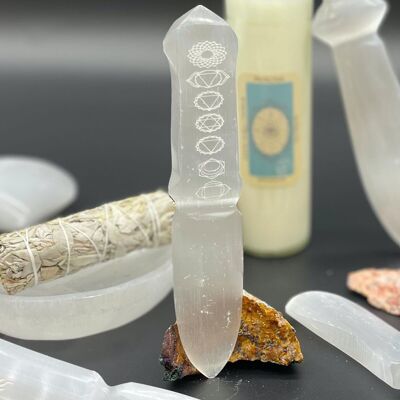 SelK-01 - Cuchillo Ritual de Selenita - Chakra - Vendido en 1x unidad/es por exterior