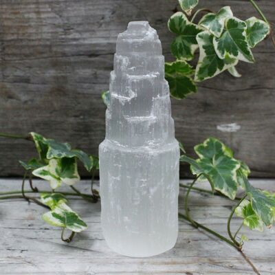 SelT-03 - Torre de Selenita Natural - 15 cm - Vendido a 1x unidad/es por exterior