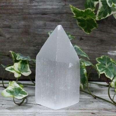 SelT-10 - Selenite Pencil Point Tower - 10 cm - Sold in 1x unit/s per outer