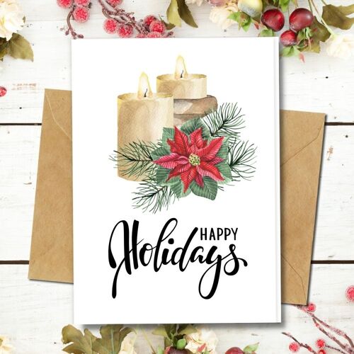 Handmade Eco Friendly | Plantable Seed or Organic Material Paper Christmas Cards - Christmas Candles with Decor