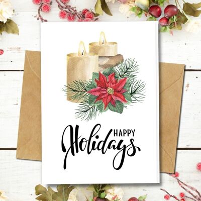 Fatto a mano ecologico | Cartoline di Natale in carta con semi piantabili o materiale organico - Candele di Natale con decorazioni