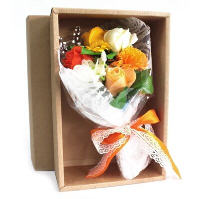 SFB-07 - Bouquet di fiori di sapone per le mani in scatola - Arancione - Venduto in 1x unità per esterno