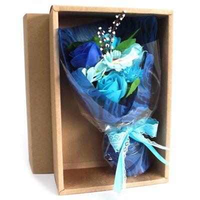 SFB-09 - Bouquet de fleurs de savon pour les mains en boîte - Bleu - Vendu en 1x unité/s par extérieur