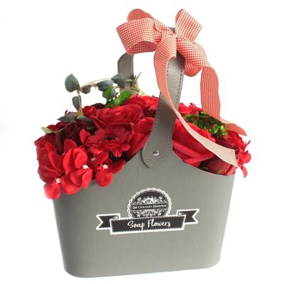 SFB-16 - Panier Bouquet de Fleurs de Savon - Rouge - Vendu en 1x unité/s par extérieur