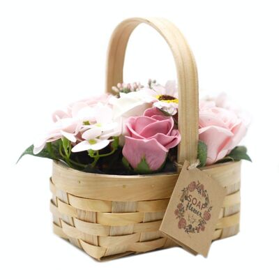 SFB-19 - Medium Pink Bouquet in Wicker Basket - Sold in 1x unit/s per outer