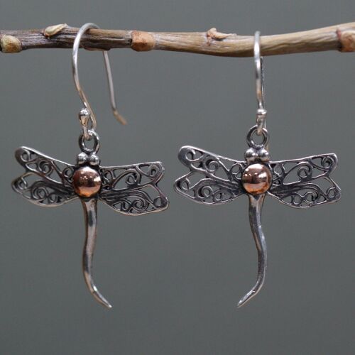 SGJ-05 - Silver & Gold Earring - Dragonflies - Sold in 1x unit/s per outer