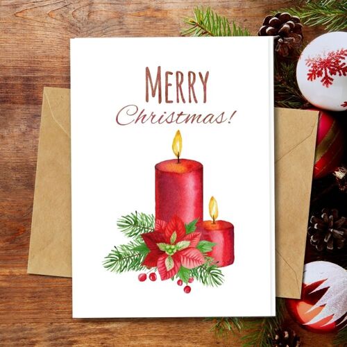 Handmade Eco Friendly | Plantable Seed or Organic Material Paper Christmas Cards - Red Christmas Candles