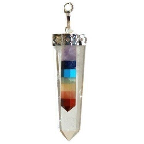 SpecMP-45 - Crystal - 7 Chakra Bounded Thin Point Flat Pendant - Sold in 3x unit/s per outer