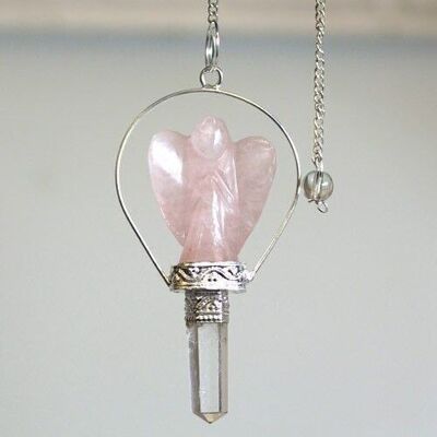 SpecMP-52 - Pendolo angelo con anello - Quarzo rosa - Venduto in unità 3x per esterno
