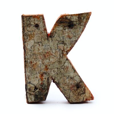 SRBL-13 - Lettera di corteccia rustica - "K" - 7 cm - Venduto in 12x unità/e per esterno