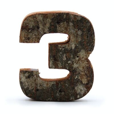 SRBL-35 - Rustic Bark Number - "3" - 7cm - Sold in 12x unit/s per outer