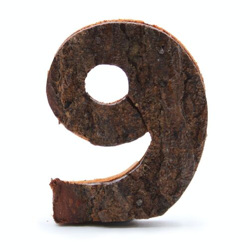 SRBL-41 - Rustic Bark Number - "9" - 7cm - Sold in 12x unit/s per outer
