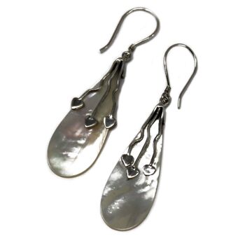 SSE-01 - Boucles d'oreilles coquillage et argent - Trois coeurs - MOP - Vendu en 1x unité/s par extérieur 1