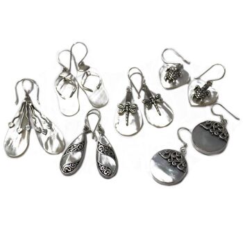 SSE-01 - Boucles d'oreilles coquillage et argent - Trois coeurs - MOP - Vendu en 1x unité/s par extérieur 2