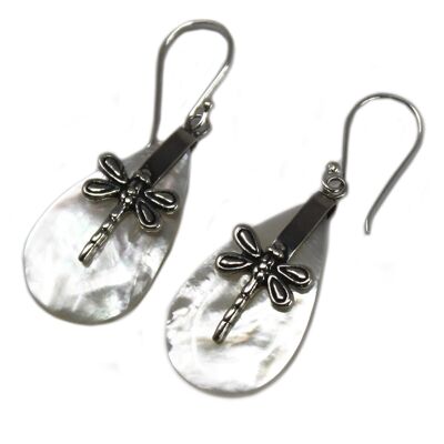 SSE-04 - Shell & Silver Earrings - Dragonflies - MOP - Sold in 1x unit/s per outer