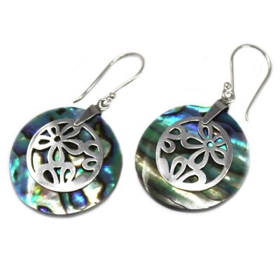 SSE-11 - Shell & Silver Earrings - Flowers - Abalone - Sold in 1x unit/s per outer