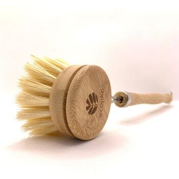 Brosse à vaisselle personnalisée en bambou et sisal à long manche (simple - avec votre logo) 5