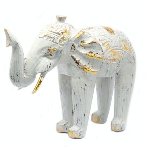 VINTEP-01 - Wood Carved Elephant - White Gold - Sold in 1x unit/s per outer