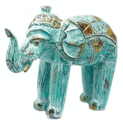 VINTEP-02 - Elefante intagliato in legno - Oro turchese - Venduto in 1x unità per esterno