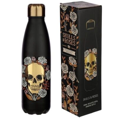 WSL-2068 - Skulls & Roses Stainless Steel Hot & Cold Drinks Bottle 500ml - Sold in 1x unit/s per outer