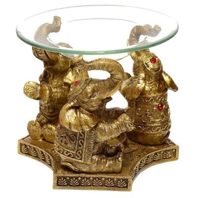 WSL-2072 - Lucky Elephant Gold Oil and Tart Burner with Glass Dish - Sold in 1x unit/s per outer