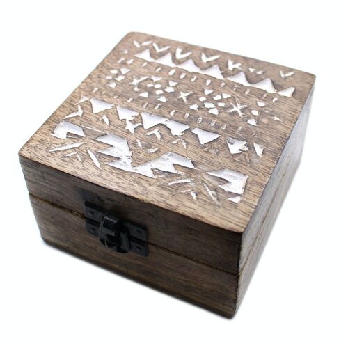 WWIB-02 - White Washed Wooden Box - 4x4 Slavic Design - Sold in 2x unit/s per outer