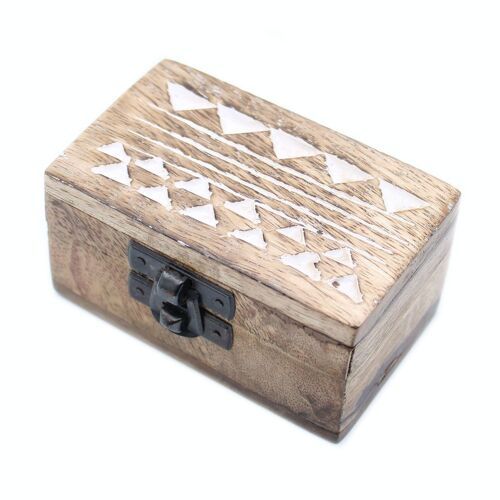 WWIB-04 - White Washed Wooden Box - 3x1.5 Pill Box Aztec Design - Sold in 10x unit/s per outer