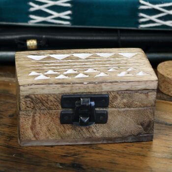 WWIB-04 - Boîte en bois lavé blanc - 3 x 1,5 Pilulier Design aztèque - Vendu en 10x unité/s par extérieur 3