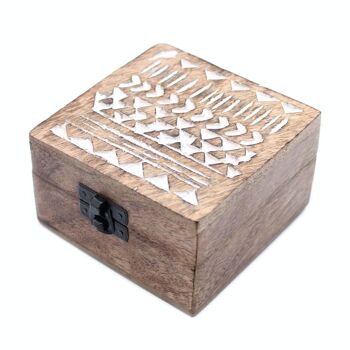 WWIB-05 - Boîte en bois lavé blanc - Design aztèque 4x4 - Vendu en 2x unité/s par extérieur 4