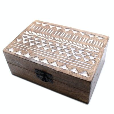 WWIB-06 - Boîte en bois lavé blanc - Design aztèque 6x4 - Vendu en 2x unité/s par extérieur