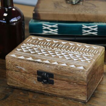 WWIB-06 - Boîte en bois lavé blanc - Design aztèque 6x4 - Vendu en 2x unité/s par extérieur 3