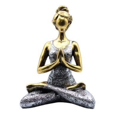 YogaL-02 - Figura Yoga Lady - Bronzo e argento 24 cm - Venduto in 1x unità/e per esterno