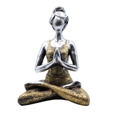 YogaL-04 - Figura Yoga Lady - Argento e oro 24 cm - Venduto in 1x unità/e per esterno