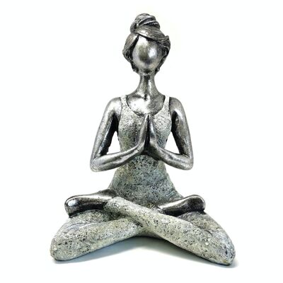 YogaL-05 - Figura Yoga Lady - Argento e bianco 24 cm - Venduto in 1x unità/s per esterno