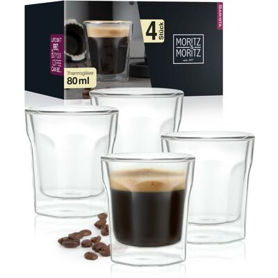 Moritz & Moritz Goblet Glass 4 x 80 ml Espresso Glasses Double-Walled MM625