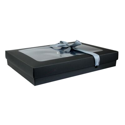 Pack of 12 Black Kraft Box with Clear Lid and Grey Ribbon