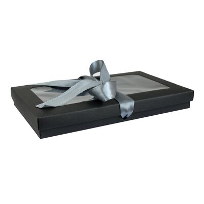 Pack of 12 Black Kraft Box with Clear Lid and Grey Ribbon