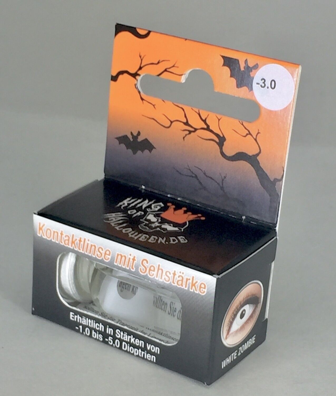 King of Halloween 1 einzelne farbige weiße Kontaktlinse I White Zombie I Halloween I Vampir I Fasnacht I Karneval I mit Stärke I -2,0 Dioptrien
