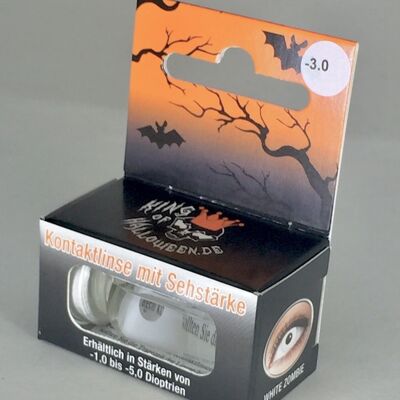 King of Halloween 1 lente de contacto blanca monocolor I White Zombie I Halloween I Vampire I Fasnacht I Carnival I con fuerza I -5.0 dioptrías