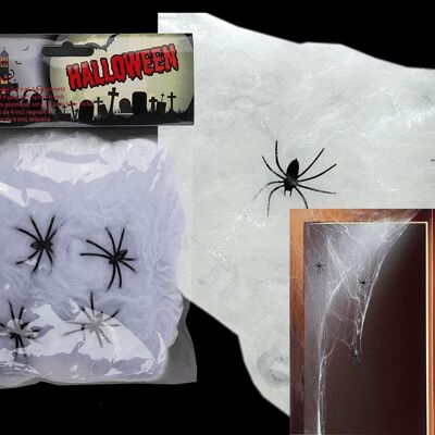 Spider web with plastic spiders set of 4