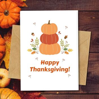 Fait à la main respectueux de l'environnement | Cartes de Thanksgiving en papier de graines ou de matières organiques à planter - Feuilles d'automne avec citrouilles 1