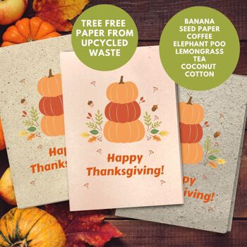 Fait à la main respectueux de l'environnement | Cartes de Thanksgiving en papier de graines ou de matières organiques à planter - Feuilles d'automne avec citrouilles 2