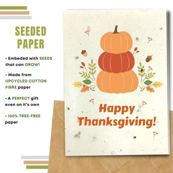 Fait à la main respectueux de l'environnement | Cartes de Thanksgiving en papier de graines ou de matières organiques à planter - Feuilles d'automne avec citrouilles 3