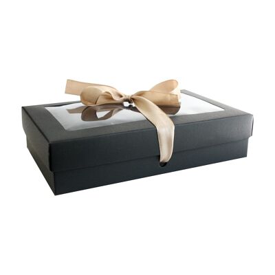 Pack of 12 Black Kraft Box with Clear Lid and Satin Ribbon