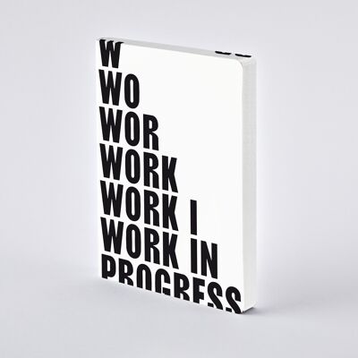 Work In Progress - Graphic L  | nuuna Notizbuch A5+ | 3,5 mm Punktraster | 120 g Premium-Papier | Leder weiss | nachhaltig produziert in Deutschland