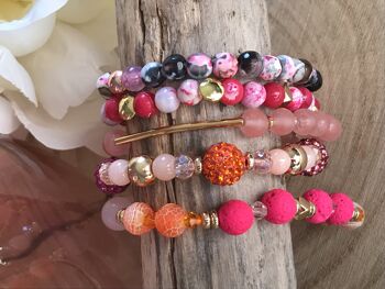 Bracelet dame en Agate Orchidée noir/rose 3